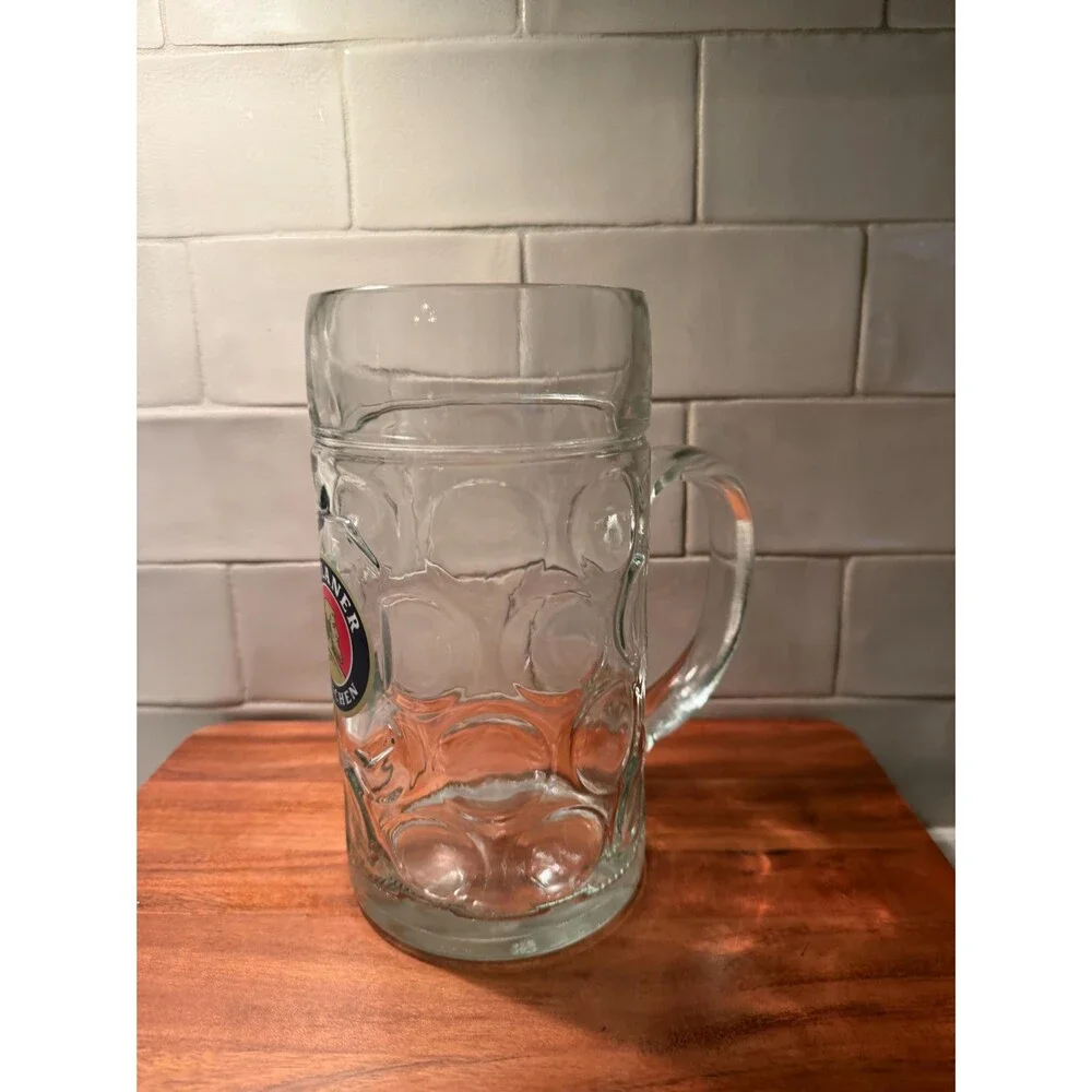 Vintage Paulaner München 1 Liter Dimpled Glass Beer Stein Mug